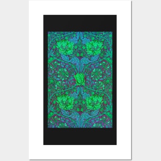 Neon Green Floral Wallpaper Pattern Posters and Art